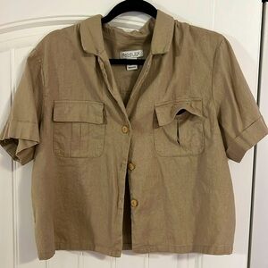 Rachel Zoe Button up short jacket blouse in khaki